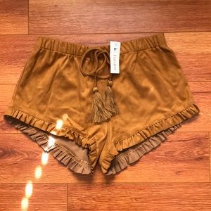 Ruffle vegan suede shorts